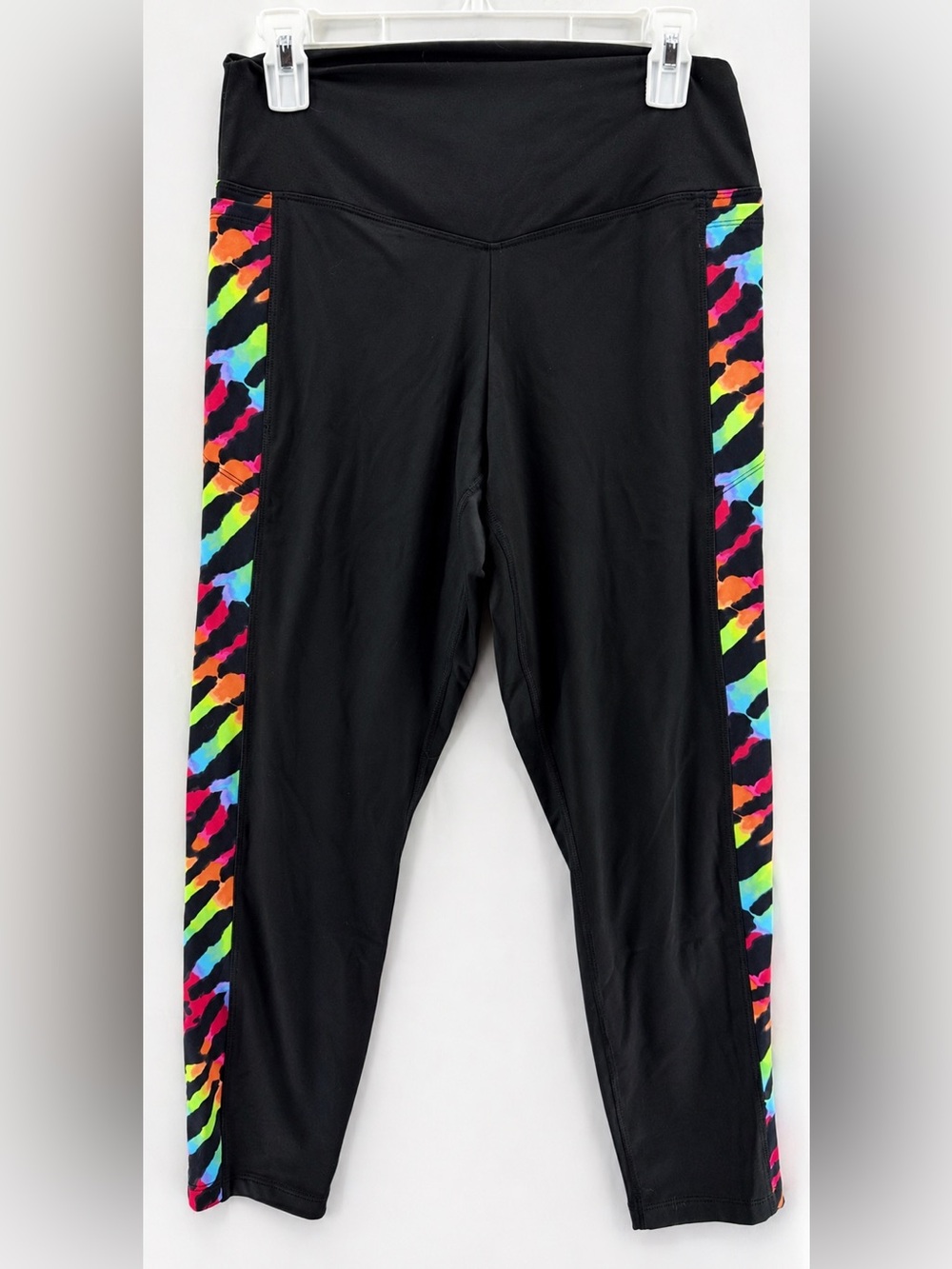 PINK Victoria’s Secret Ultimate Black Neon Rainbow Tie-Dye Legging Size Large
